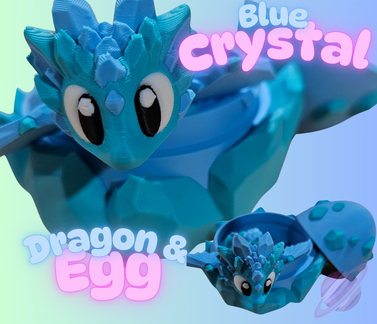 3D PRINTED BLUE CRYSTAL DRAGON AND EGG