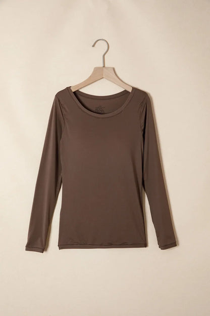 Coffee Round Neck Long Sleeve Top