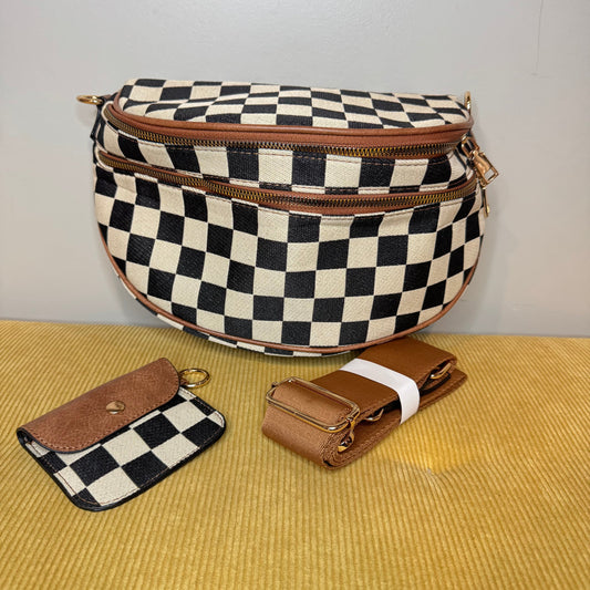 The Roni Crossbody - Canvas Tan Black Check