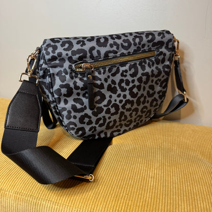 The Roni Nylon Crossbody - Animal Print Grey with Black