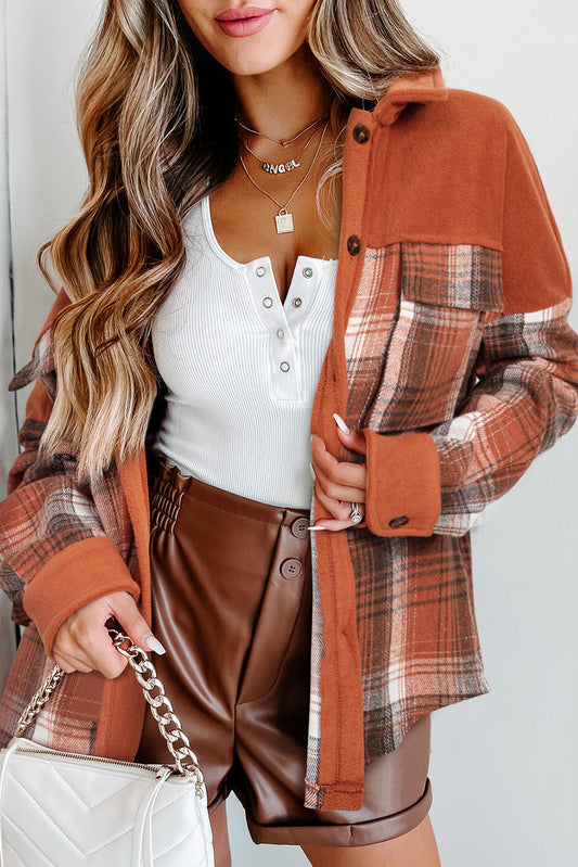 Orange Colorblock Plaid Shacket FB