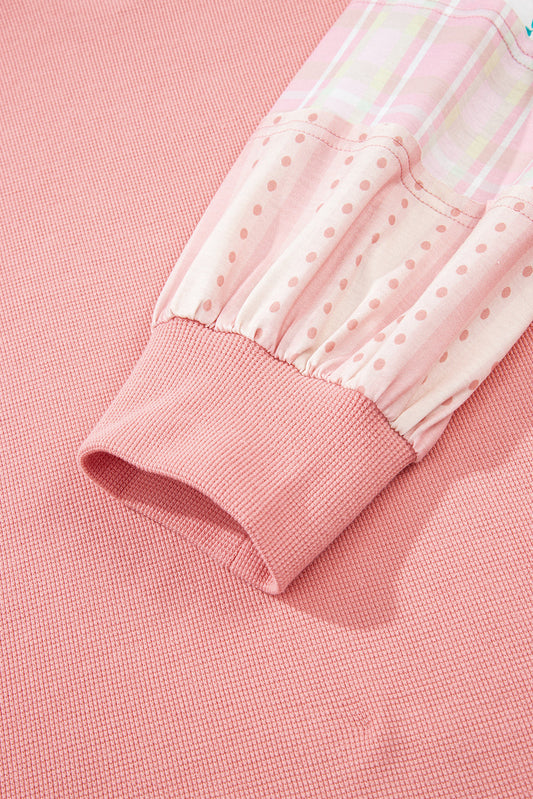 Pink Floral Sleeve Waffle Plus Top September.