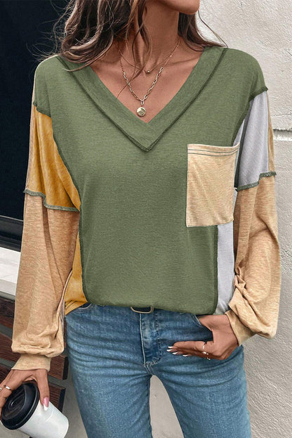 Colorblock Exposed Stitching Pocket Top RTS