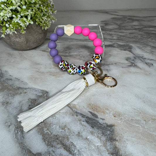 Silicone Bracelet Keychain - Animal Print Pink & Purple