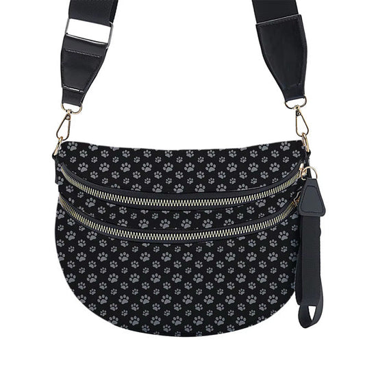 The Roni Nylon Crossbody - Black & Grey Paw - PREORDER