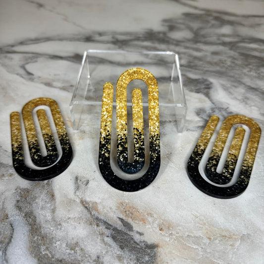 Jumbo Paperclip - Black & Gold Glitter - PREORDER