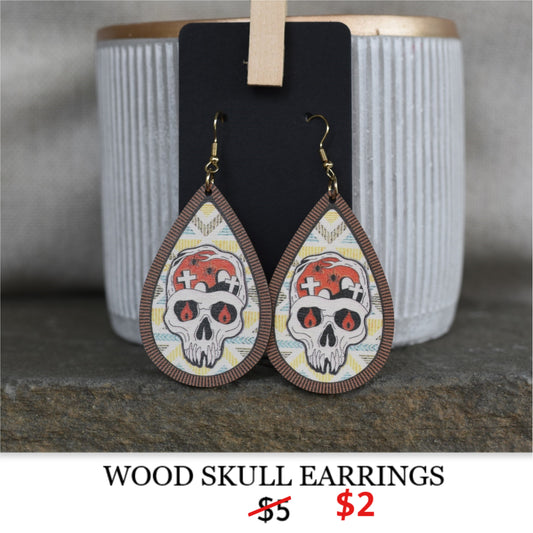 WOOD SKULL EARRINGS