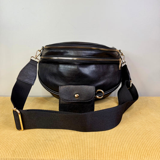The Roni Nylon Crossbody - Faux Leather Black
