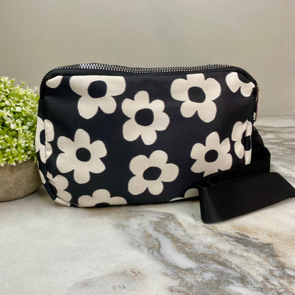 Nylon Belt Bag - Crossbody + Fanny - Daisy Black & White