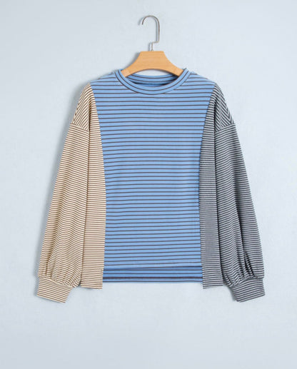 Blue Stripe Colorblock Pullover