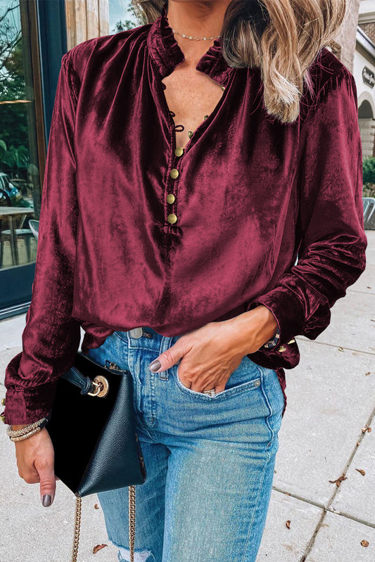 Velvet Frilled Neck Top FB