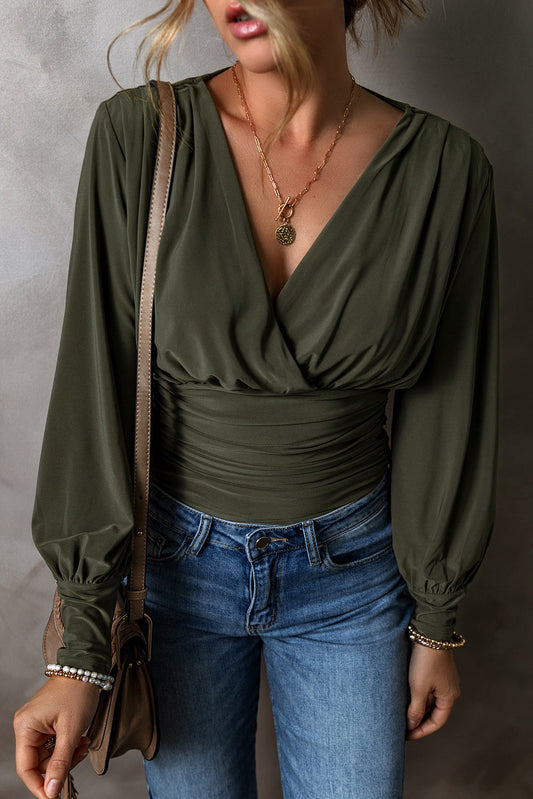 Green Ruched Bodysuit