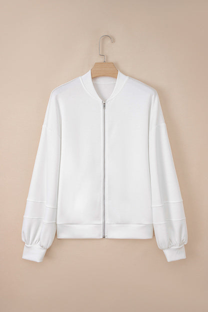 White Zip Up Knit Puff Jacket October.