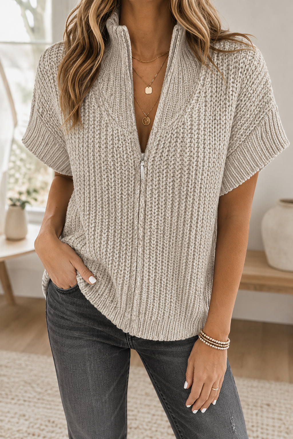 High Neck Sweater Cardigan