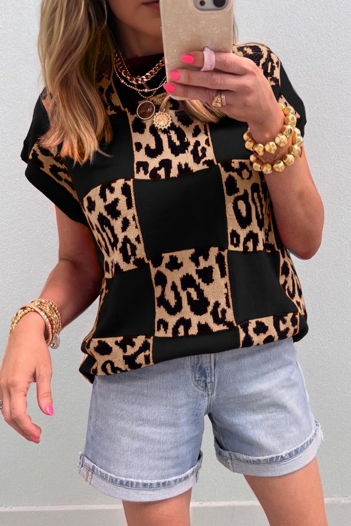 Leopard Checker Sweater *multiple colors* RTS