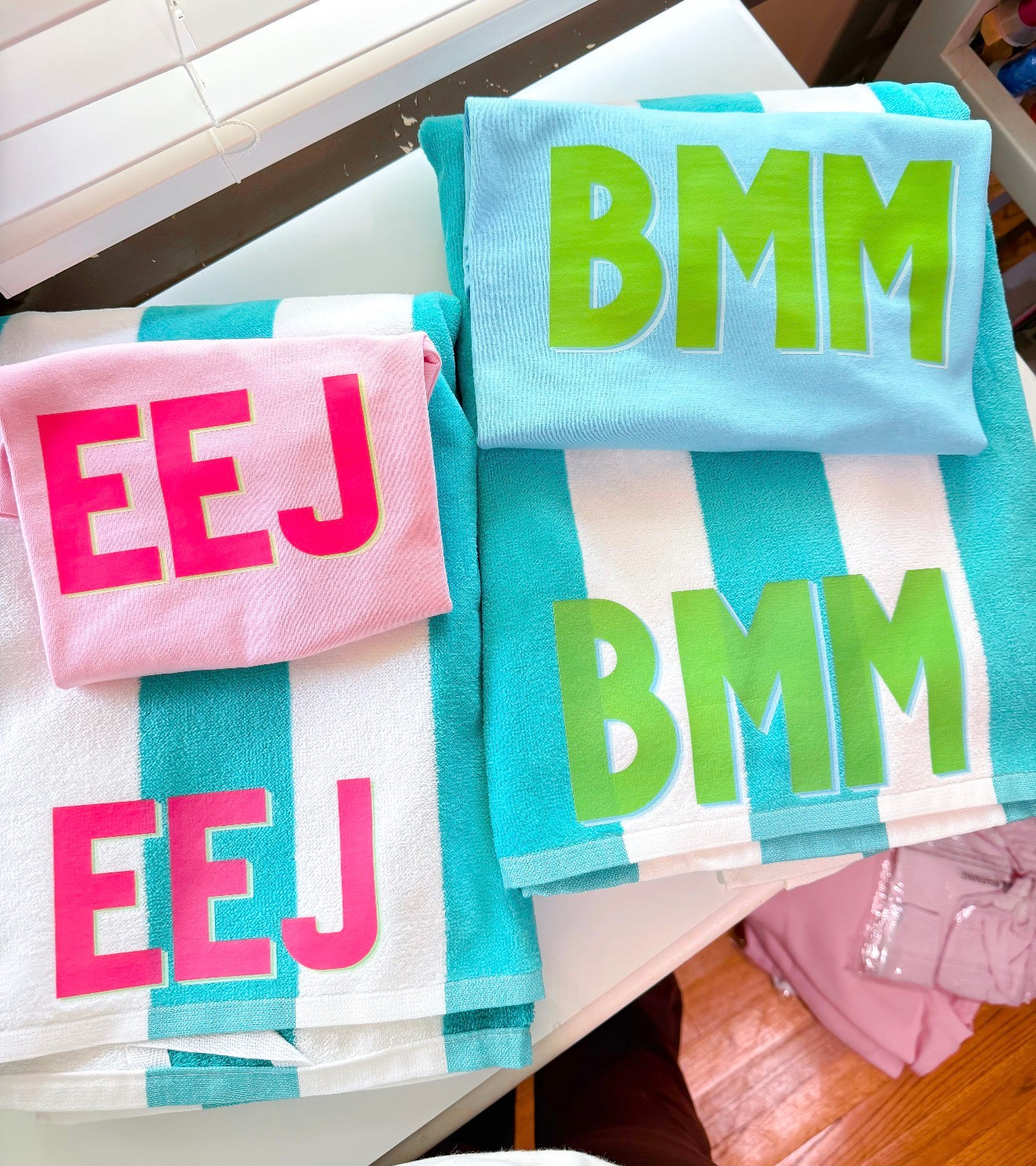 Striped Cabana Initial Towel & Tee Set! Mystery Color!!