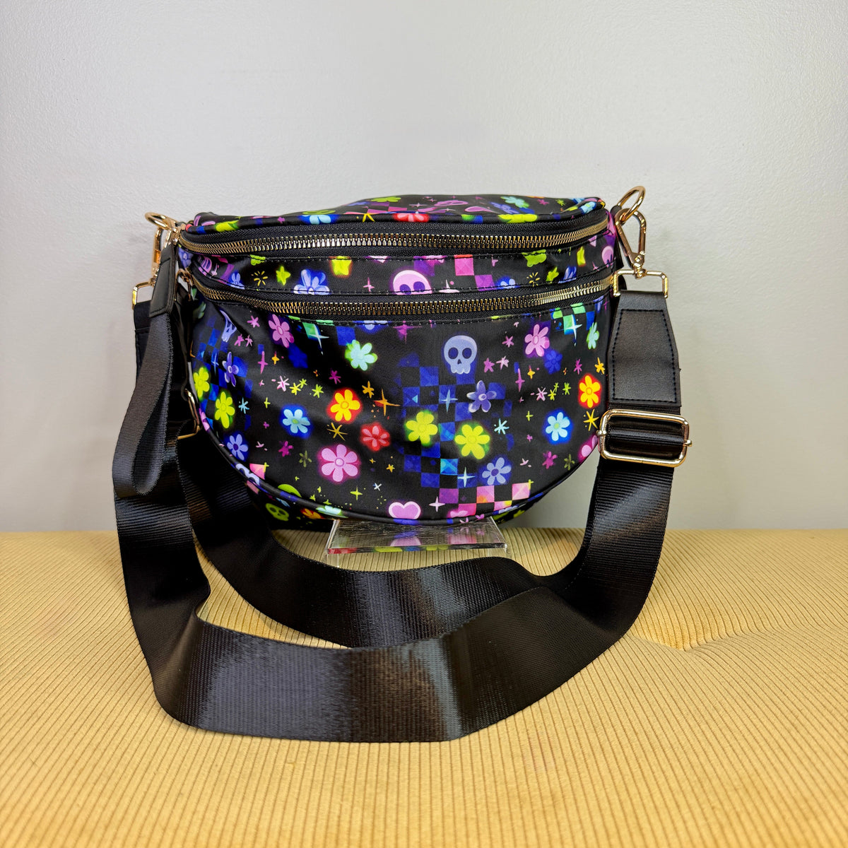 The Roni Nylon Crossbody - Skull Check Floral Star
