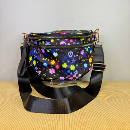 The Roni Nylon Crossbody - Skull Check Floral Star