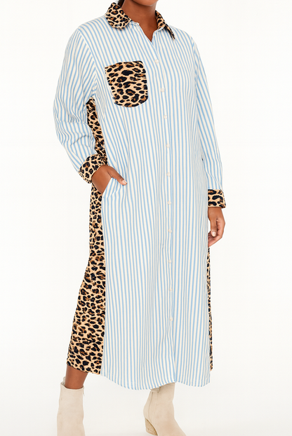 Stripe Leopard Button Dress Slits RTS
