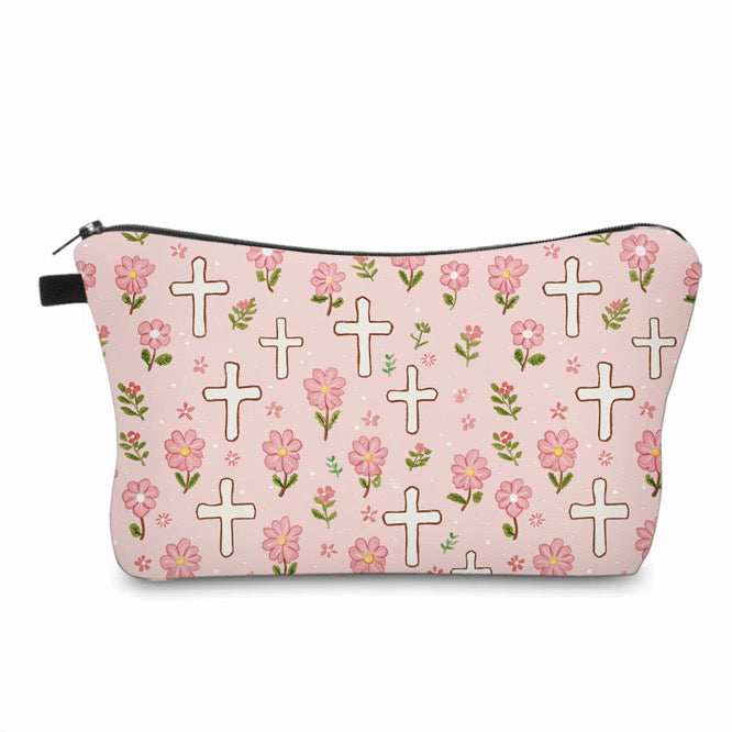 Pouch - Religious Pink Floral Cross