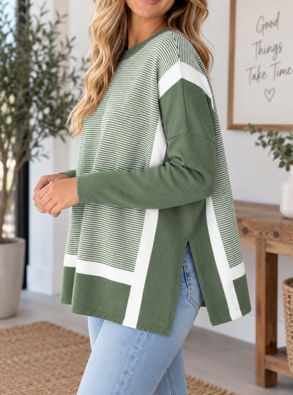 Stripe Colorblock Tunic Sweater