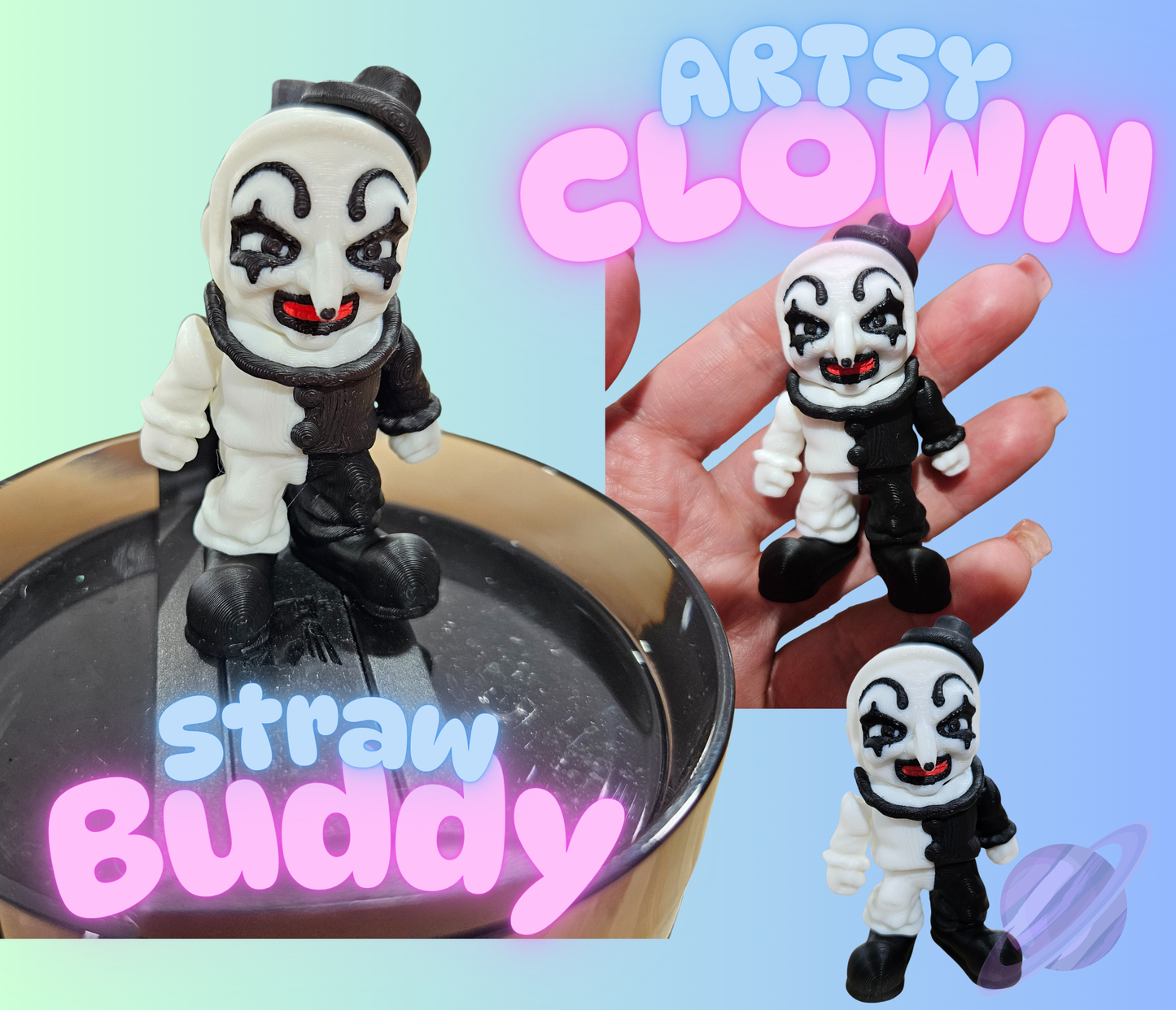 ARTSY CLOWN-3D PRINTED STRAW BUDDY