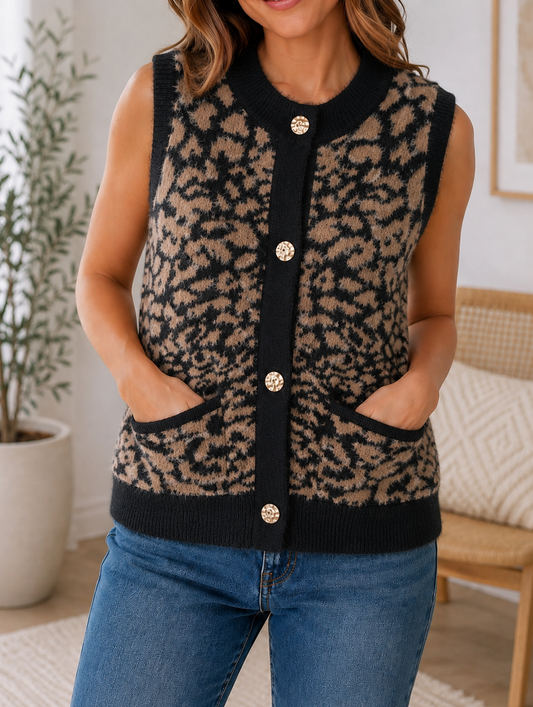 Leopard Knit Vest