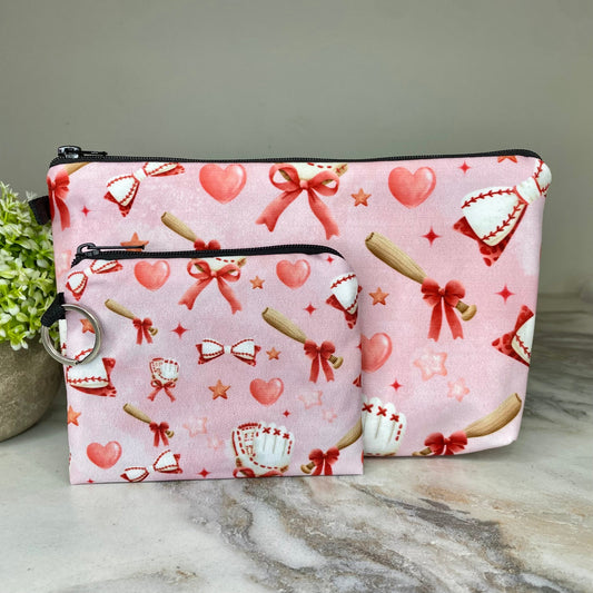 Pouch & Mini Pouch Bundled Set - Baseball Bows