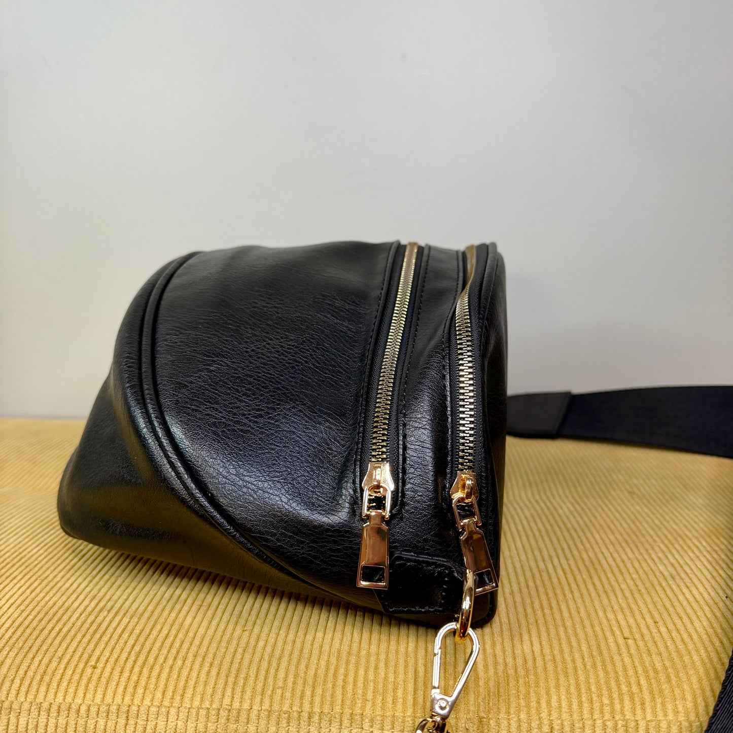The Roni Nylon Crossbody - Faux Leather Black