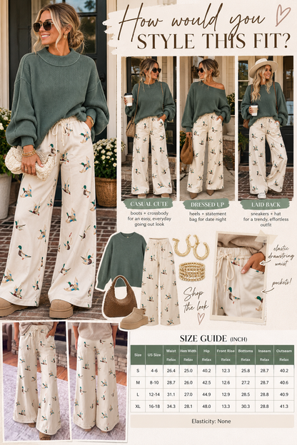 Beige Mallard Wide Leg Pants