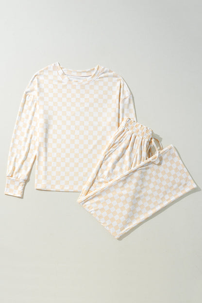 Beige Checkered Lounge Set FB