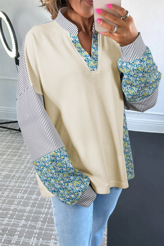 Beige Floral Striped Sweatshirt FB
