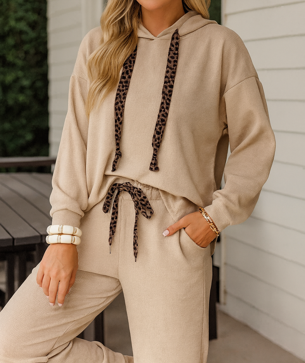 Beige Leopard Drawstring Set FB