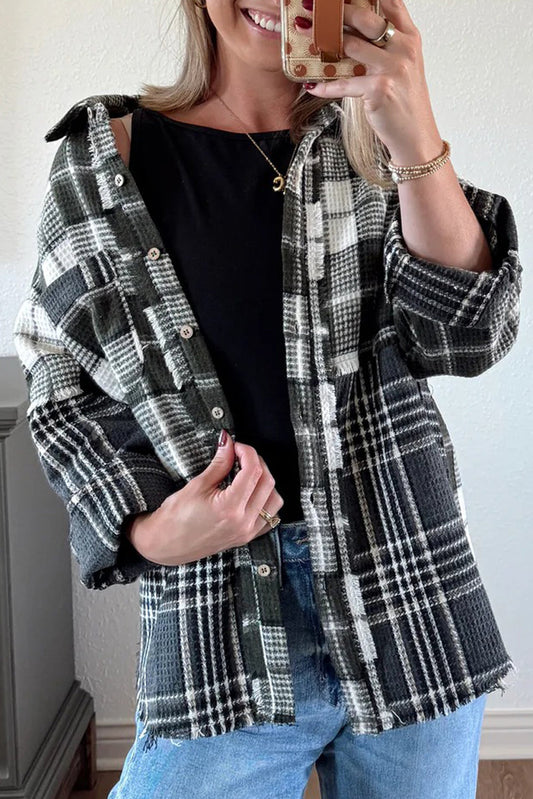 Black Plaid Knit Shacket FB