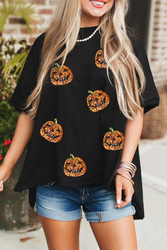 Black Sequin Pumpkin Top FB