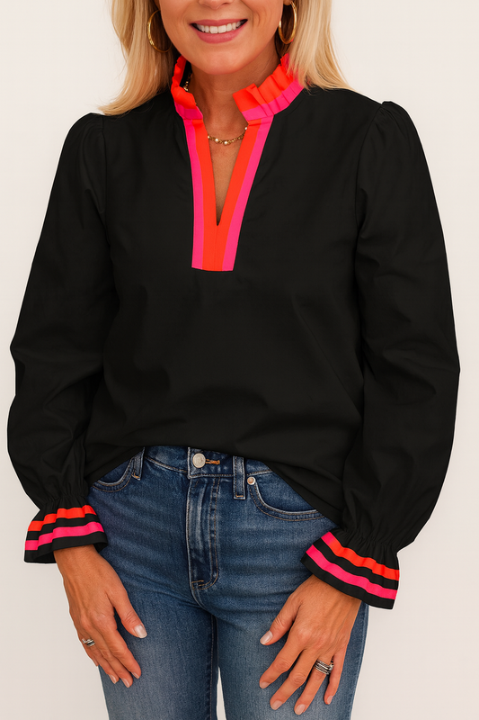 Striped Trim Blouse LT