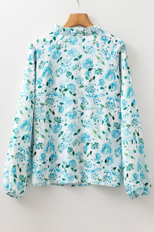 Blue Floral Frilled Blouse August.