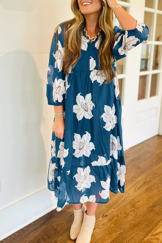 Blue Floral Midi Dress FB