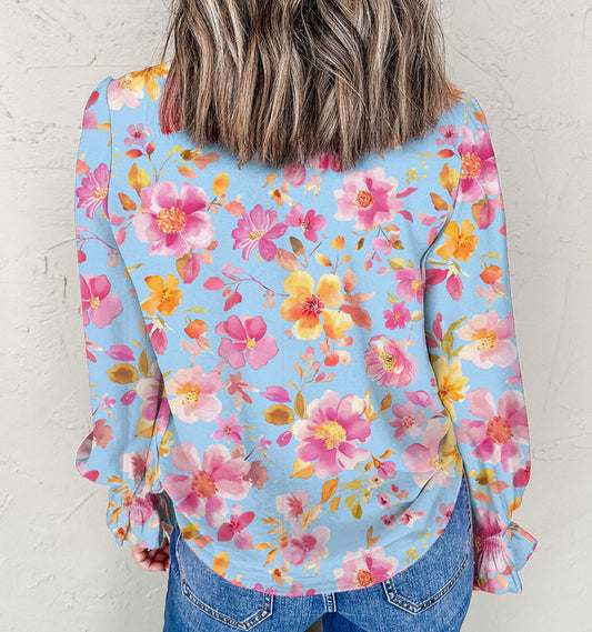 Blue Floral Smocked Blouse September.