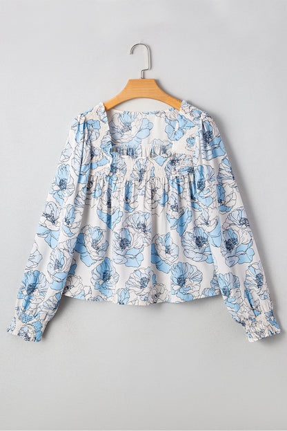 Blue Floral Square Neck Blouse August.
