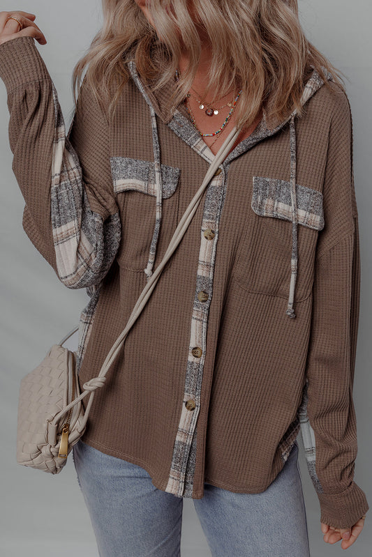 Brown Plaid Patchwork Shacket RTS