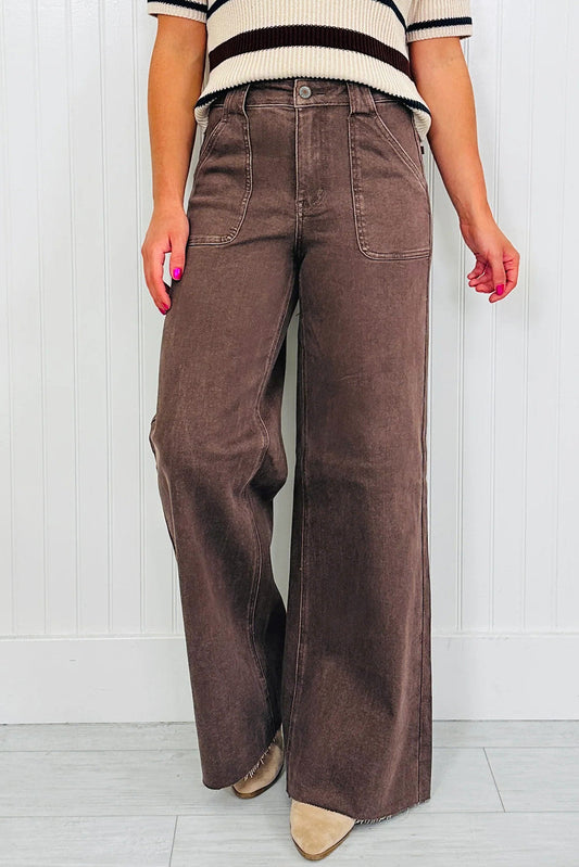 Brown Retro Washed Loose Jeans FB