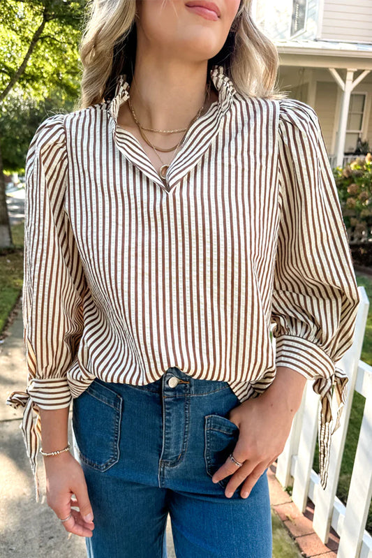 Brown Stripe Seersucker Blouse FB