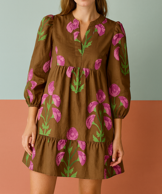 Brown Floral Ruffled Dress FB