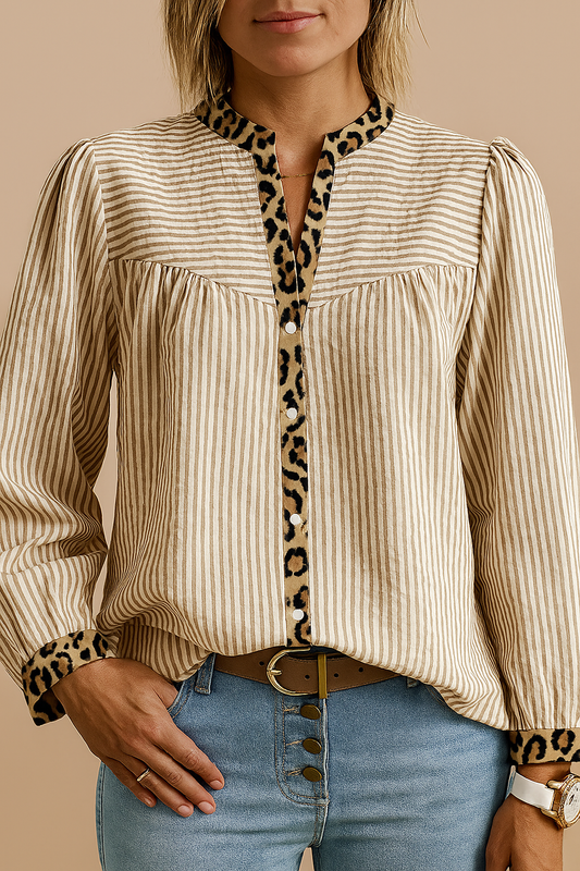 Brown Leopard Button Top FB