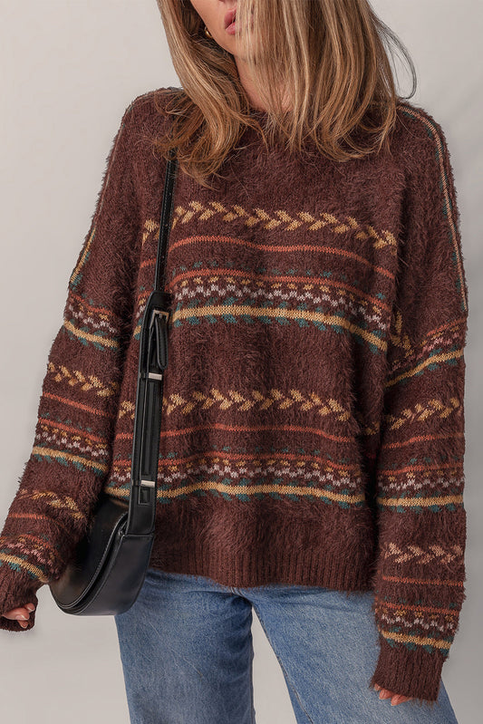Brown Pattern Knit Sweater RTS