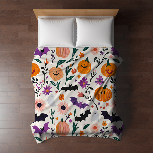Blanket - Halloween - White Pumpkin Bat - PREORDER