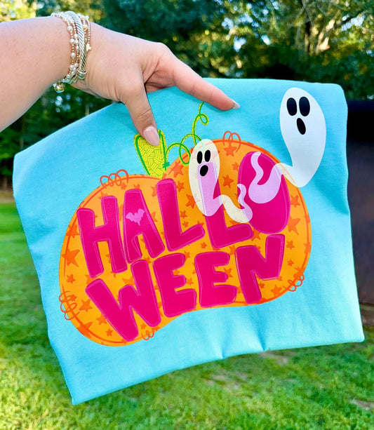 Preppy Stars Halloween Pumpkin Comfort Colors Colorblast Graphic Tee