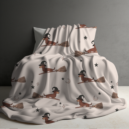 Blanket - Halloween - Dog Dachshund Witch Broom - PREORDER