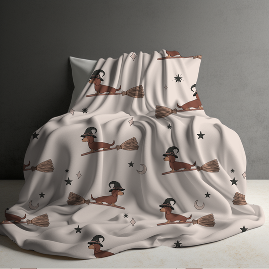 Blanket - Halloween - Dog Dachshund Witch Broom - PREORDER